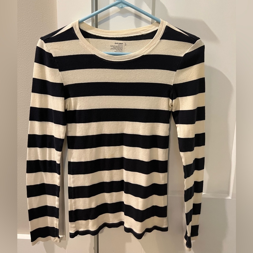 Old Navy Navy Blue and White Strip Long Sleeve Shirt
